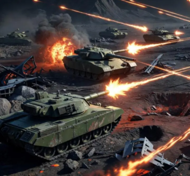 PvP tank csata aréna robbanásokkal a Zarvos Scene játékban