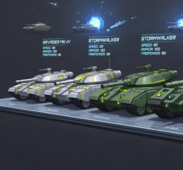 Tankkatalógus a Zarvos Scene boltjában, különböző páncélosok illusztrációival